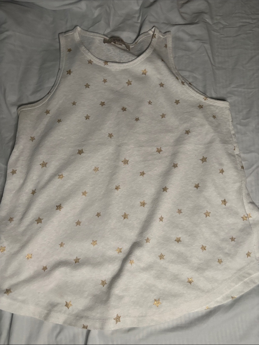 LOFT Gold Star Print Sleeveless Tank Top White Size M